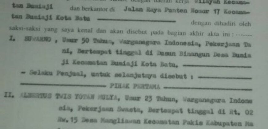 Tanah dijual di daerah Desa Wisata PandanRejo Bumiaji Kota Batu Malang